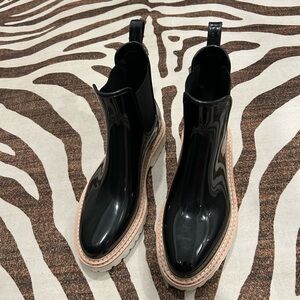 Dolce Vita Black Patent Boots with Tan Accents